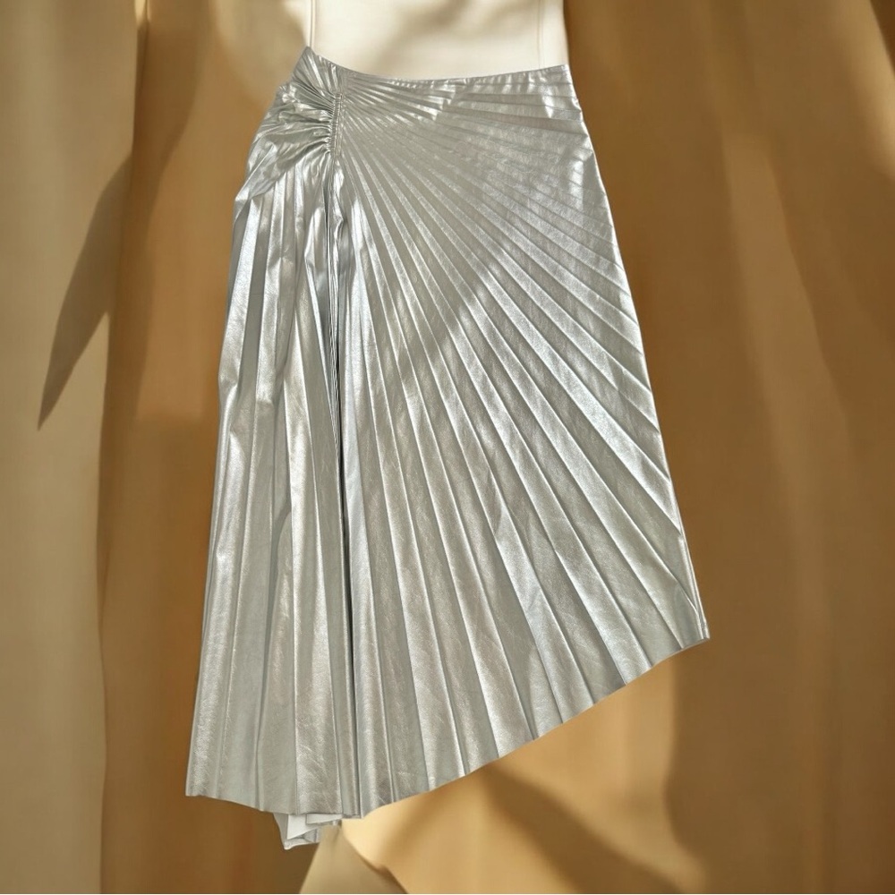 A.L.C. Metallic Pleated Asymmetrical Vegan Leather Skirt